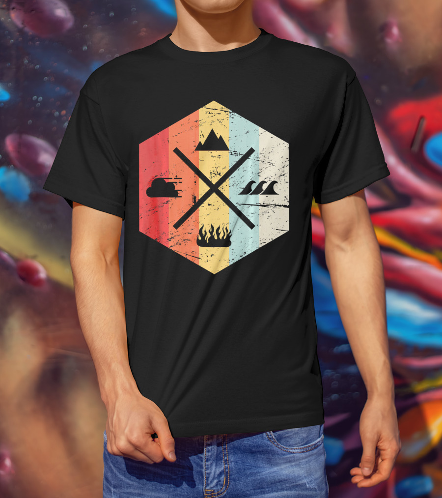 Retro Four Elements Earth Water Fire Air Iconic Symbolism T-Shirt