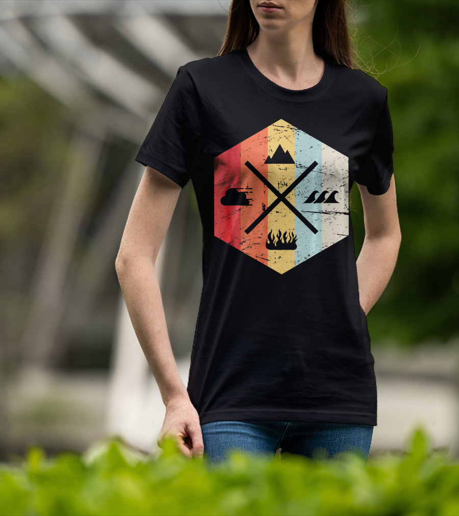 Retro Four Elements Earth Water Fire Air Iconic Symbolism T-Shirt