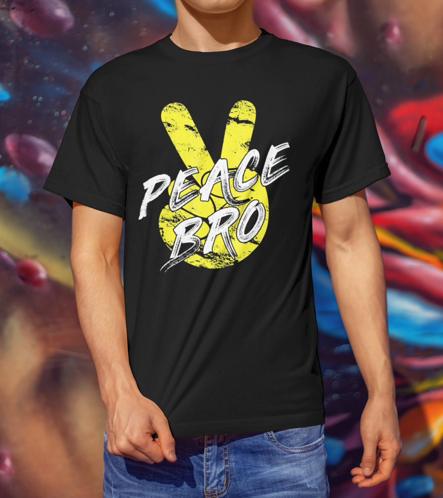 PEACE Bro Peace Sign Yellow Tex T-Shirt