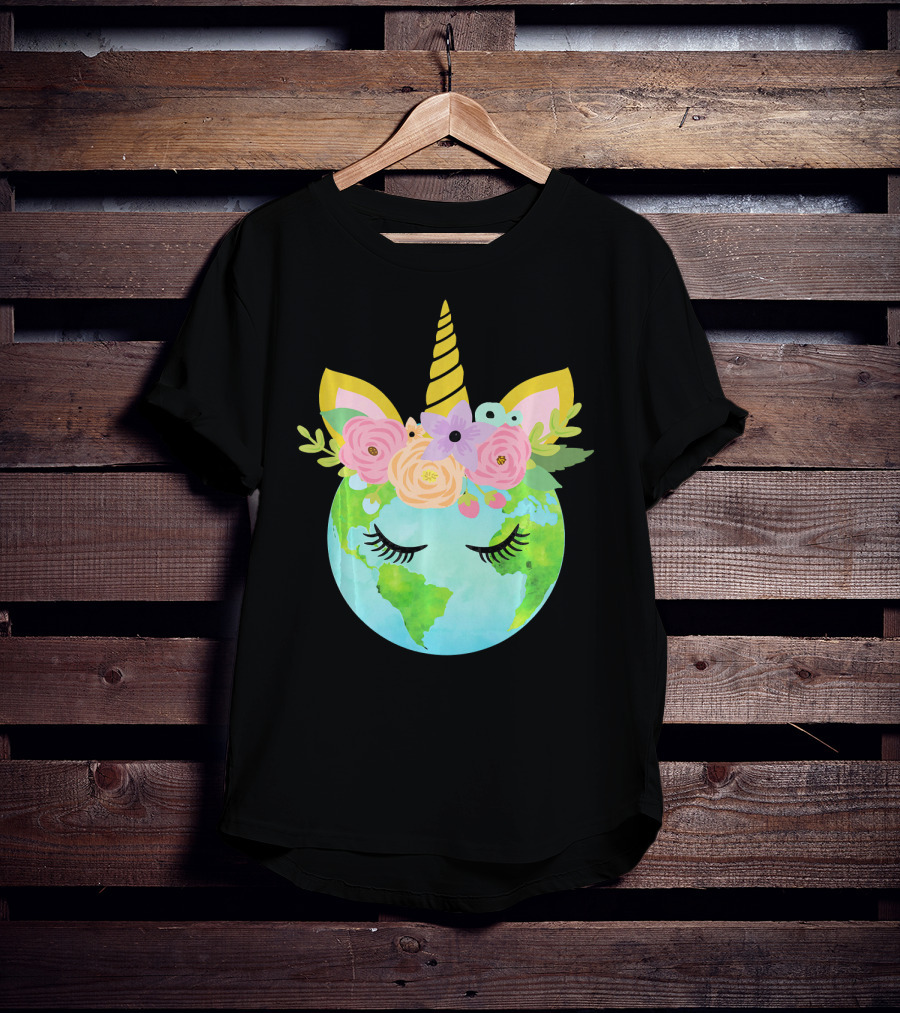 Floral Unicorn Globe For Earth Day T-Shirt