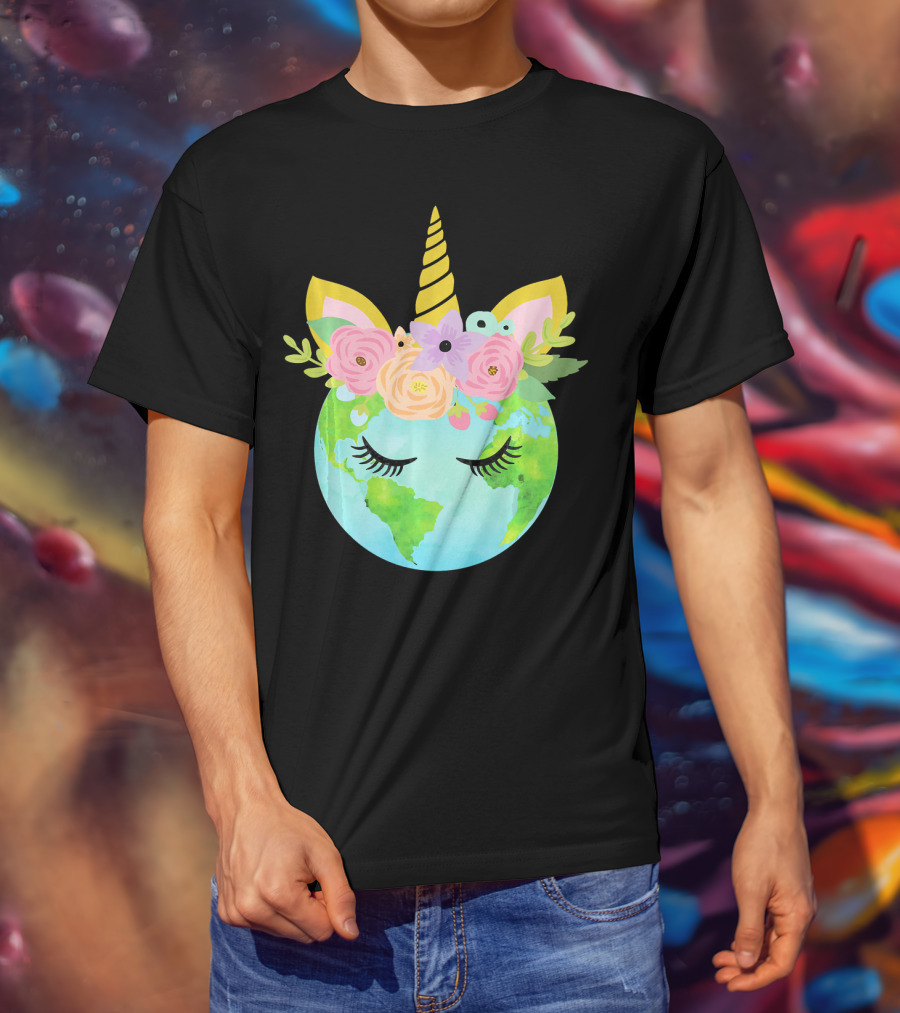 Floral Unicorn Globe For Earth Day T-Shirt