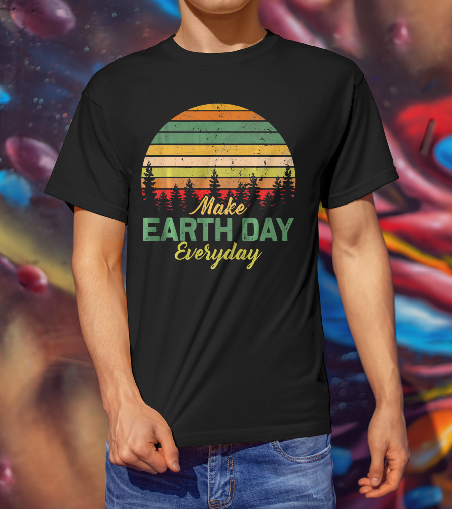 Make Earth Day Everyday Forest Sunset Stripes T-Shirt