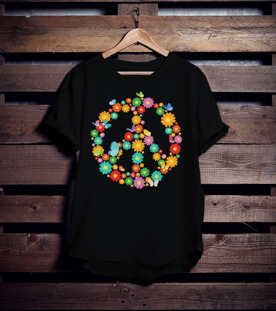 Earth Day Daisy Flower Peace Sign With Butterflies T-Shirt