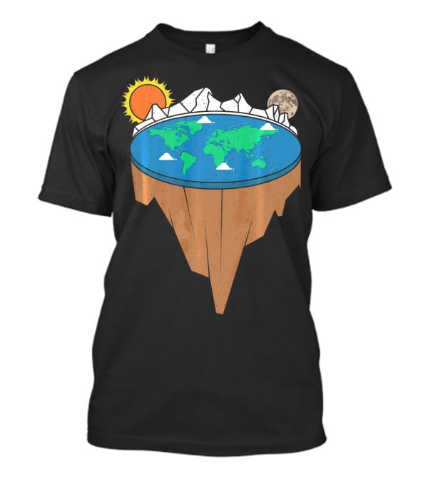Flat Earth Conspiracy Theorist Map With Sun And Moon T-Shirt