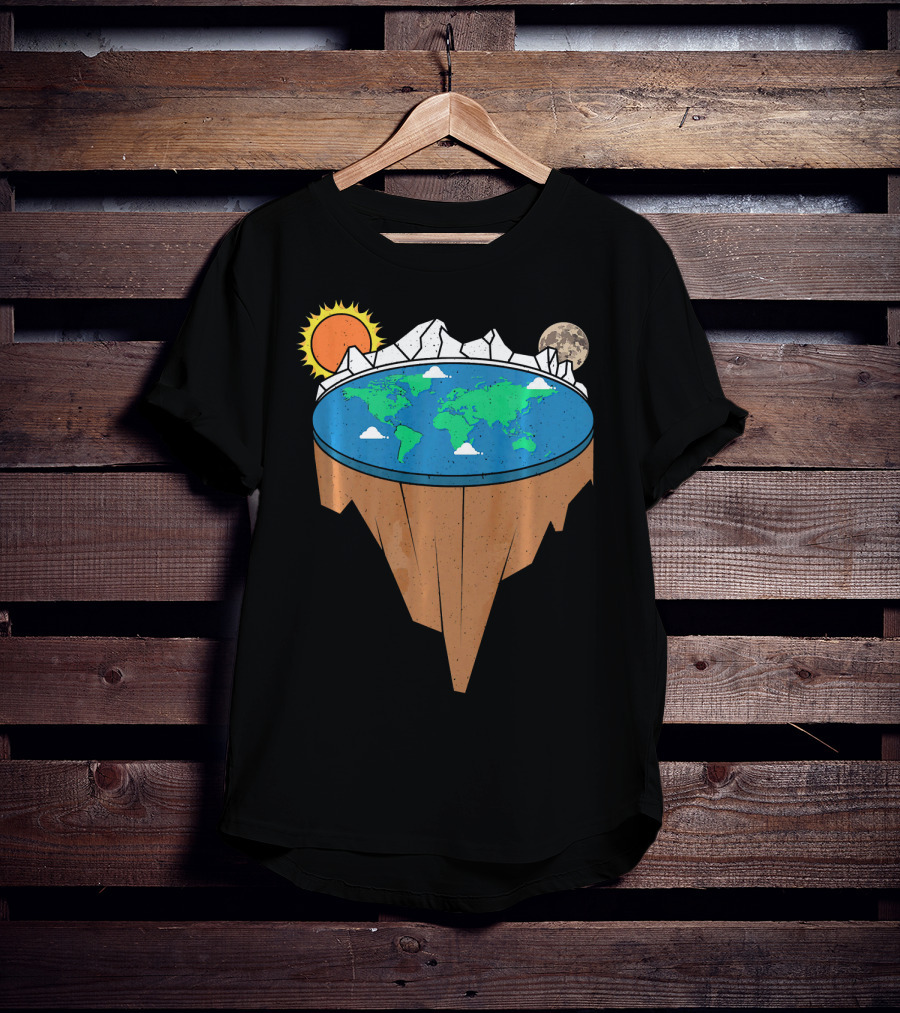 Flat Earth Conspiracy Theorist Map With Sun And Moon T-Shirt