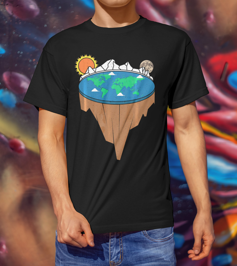 Flat Earth Conspiracy Theorist Map With Sun And Moon T-Shirt