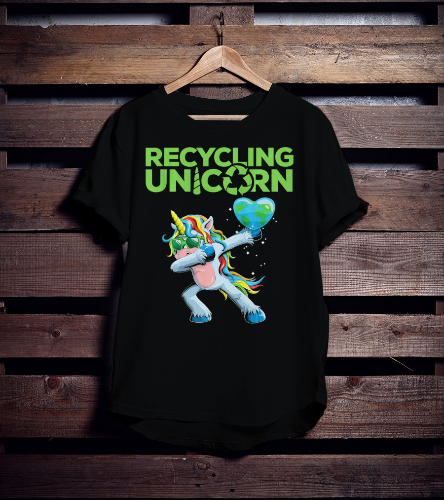 Recycling Unicorn Dabbing With Earth Heart T-Shirt