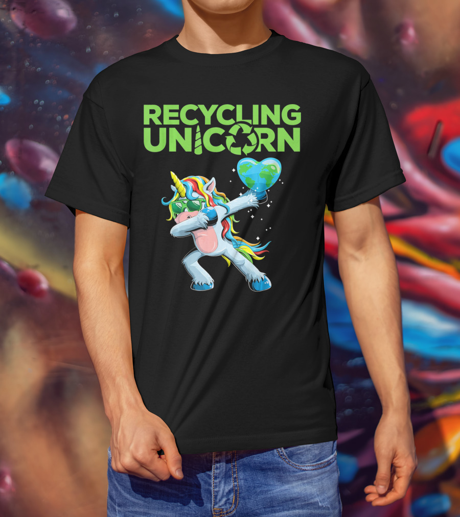 Recycling Unicorn Dabbing With Earth Heart T-Shirt