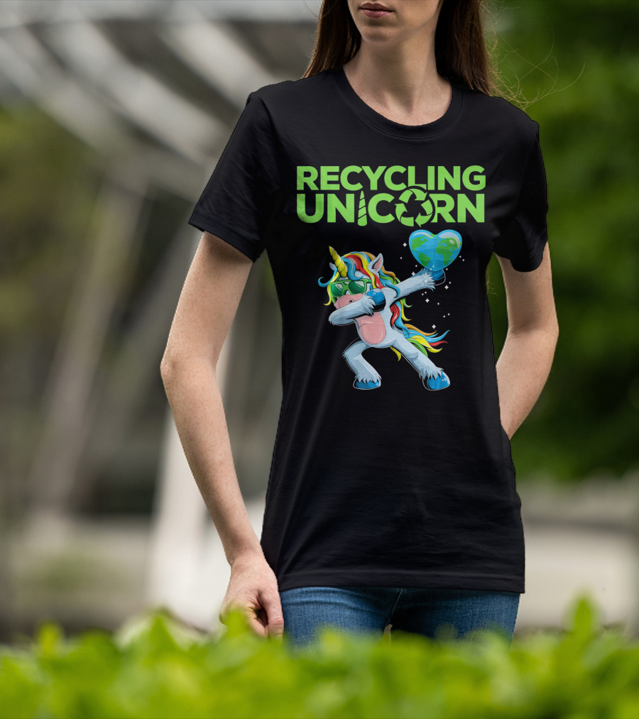 Recycling Unicorn Dabbing With Earth Heart T-Shirt