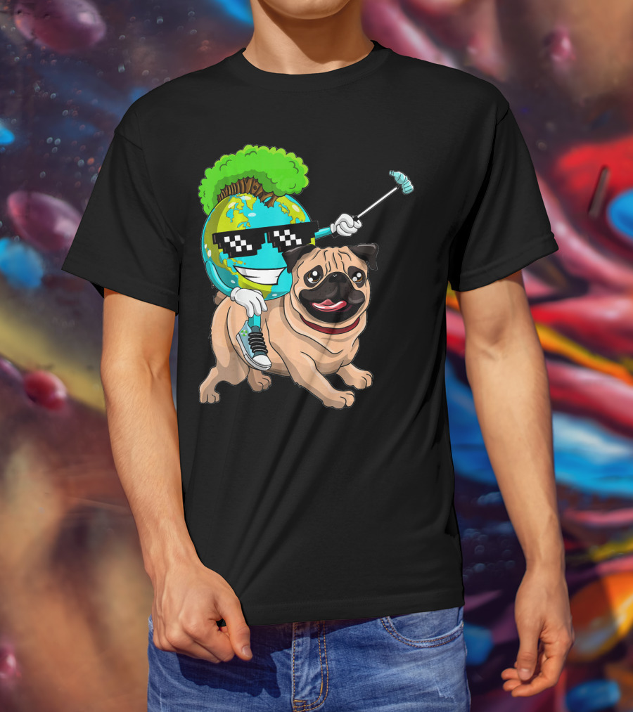 Earth Day Pug With Cool Recycling Globe And Sunglasses T-Shirt