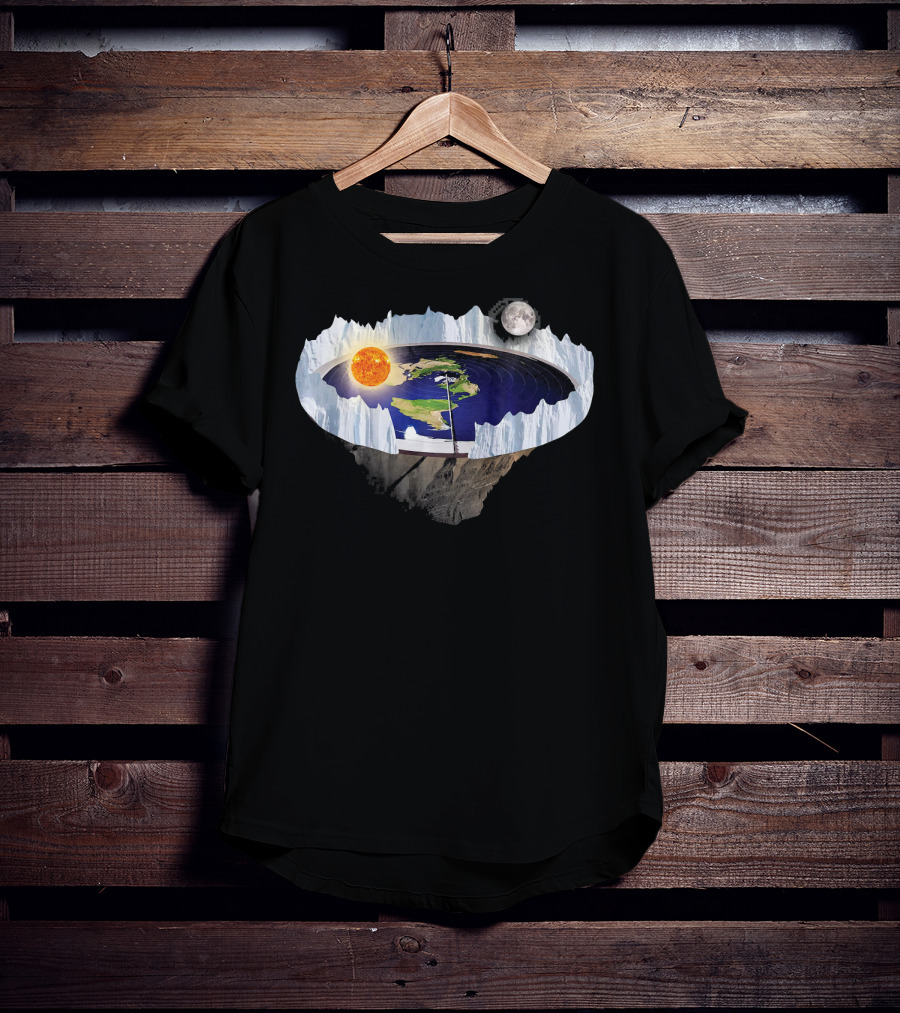 Flat Earth Ice Wall With Sun And Moon T-Shirt