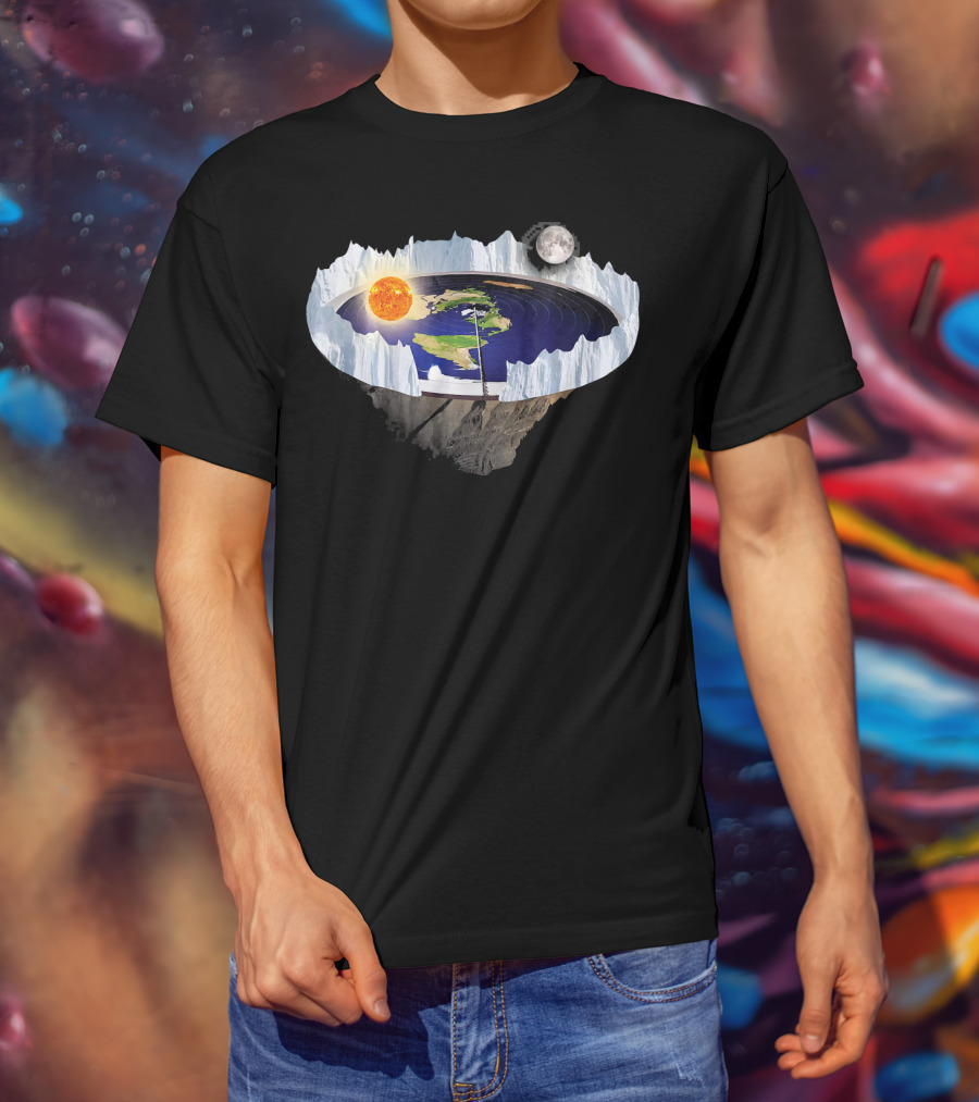 Flat Earth Ice Wall With Sun And Moon T-Shirt