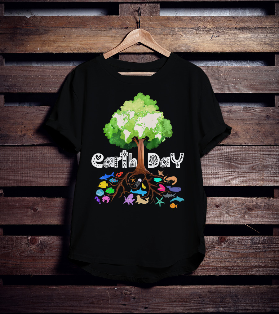 Earth Day Tree And Marine Life For Kids Women Men Adult Nat T-Shirt