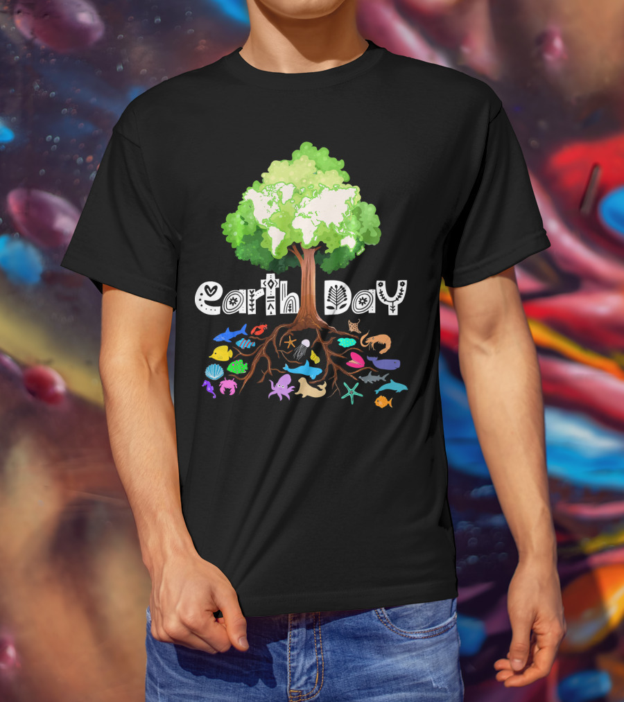 Earth Day Tree And Marine Life For Kids Women Men Adult Nat T-Shirt