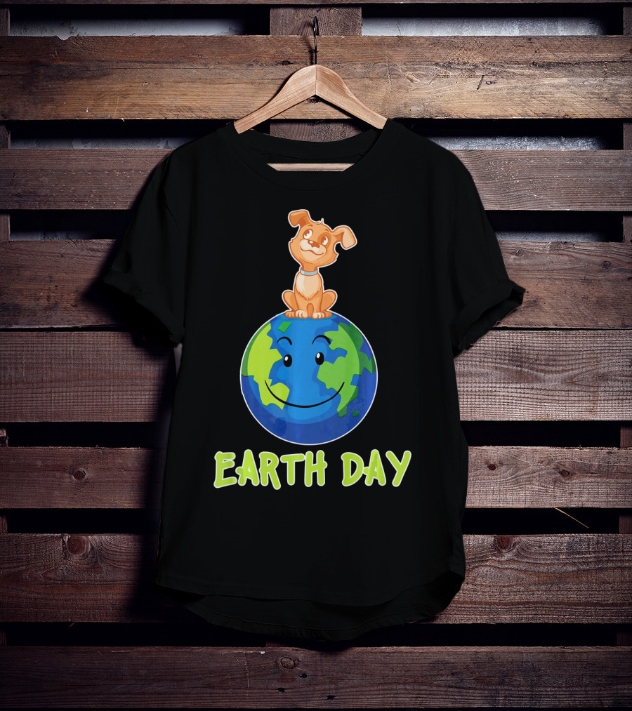Earth Day Dog On Smiling Planet Earth T-Shirt