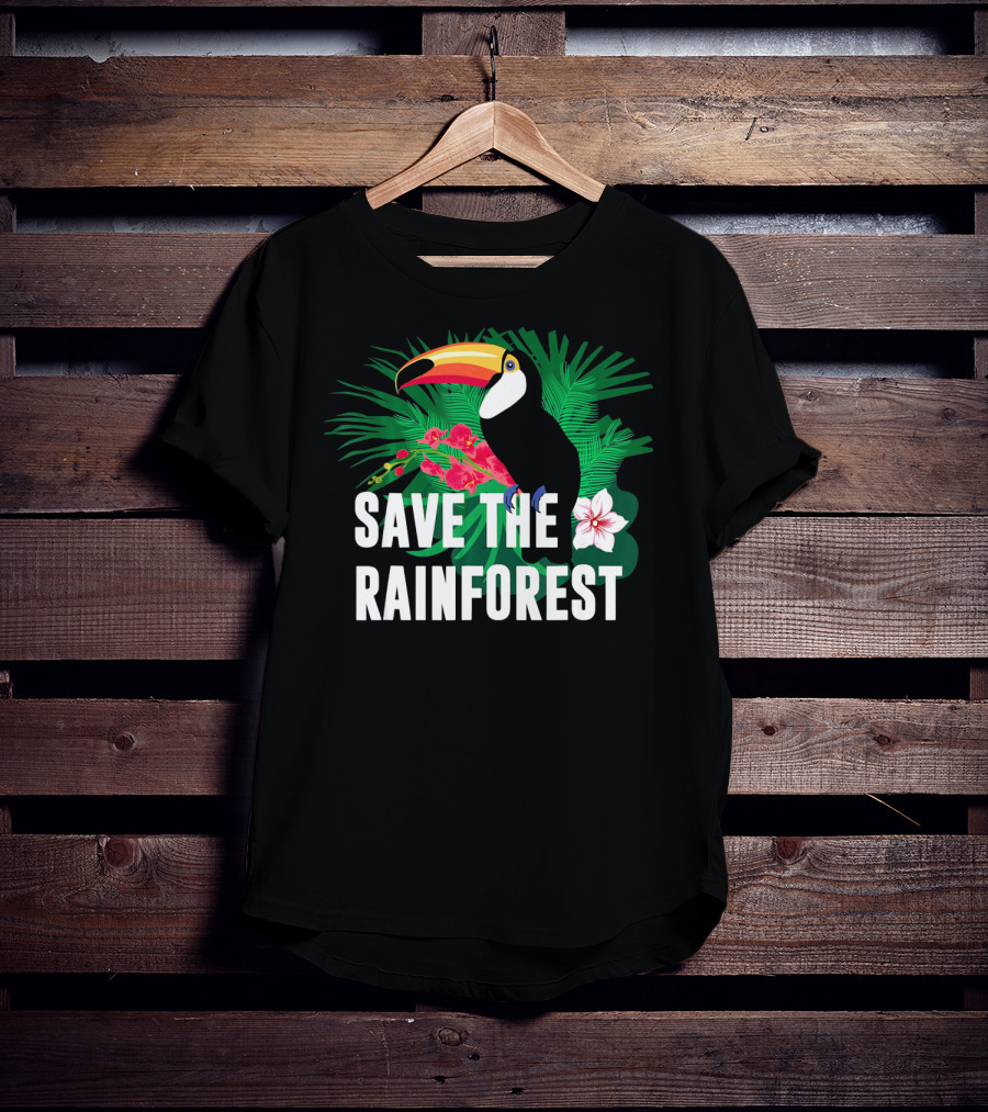 Save The Rainforest Earth Day Toucan And Tropical Flowers T-Shirt