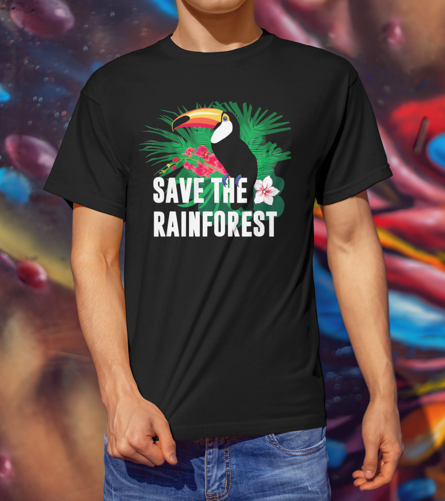 Save The Rainforest Earth Day Toucan And Tropical Flowers T-Shirt