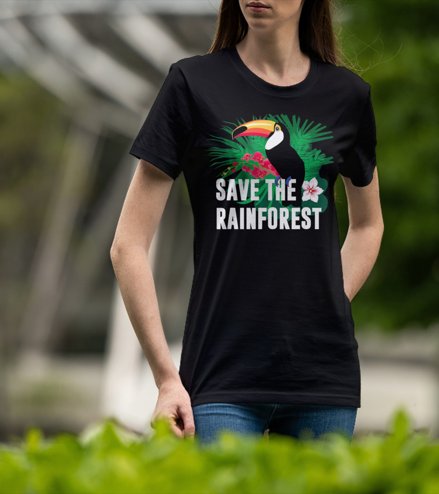 Save The Rainforest Earth Day Toucan And Tropical Flowers T-Shirt