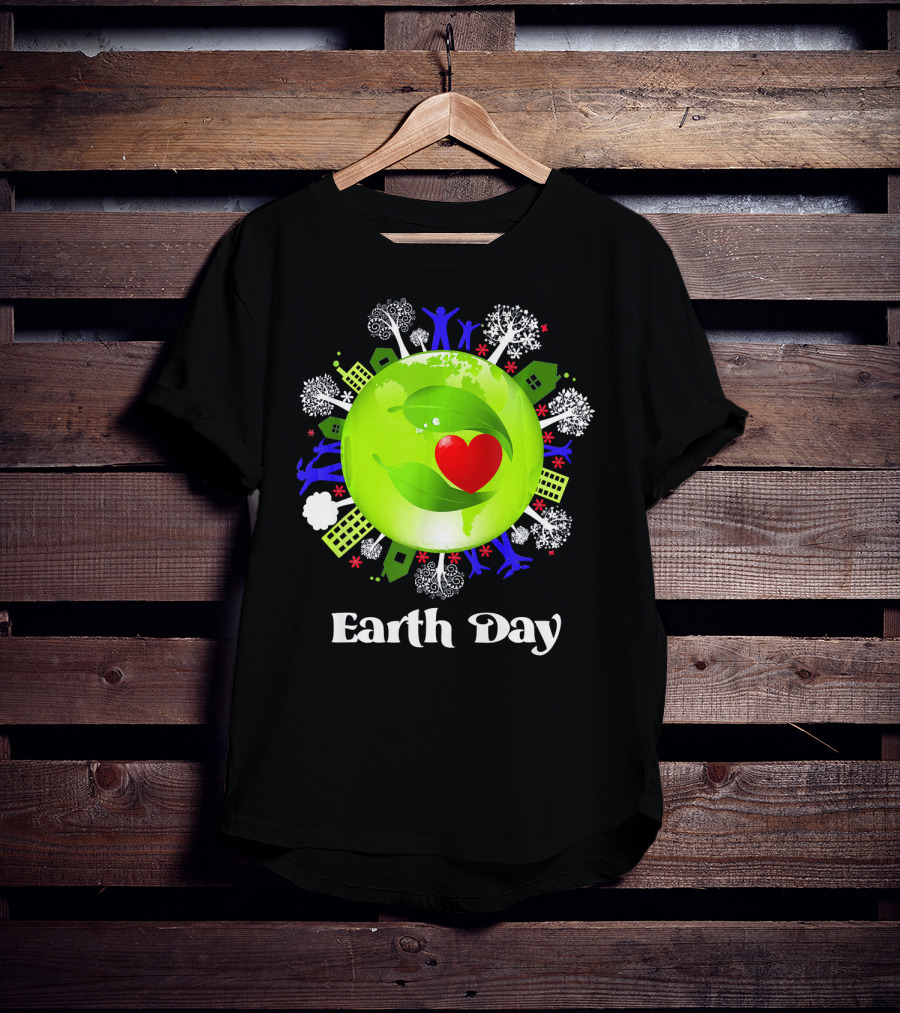 Earth Day Planet Earth Love With Leaf And Heart T-Shirt
