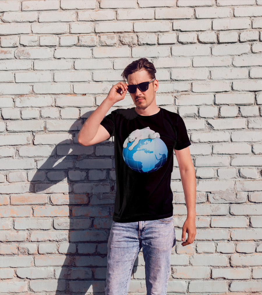 Cute Polar Bear Hugging Earth For Earth Day T-Shirt