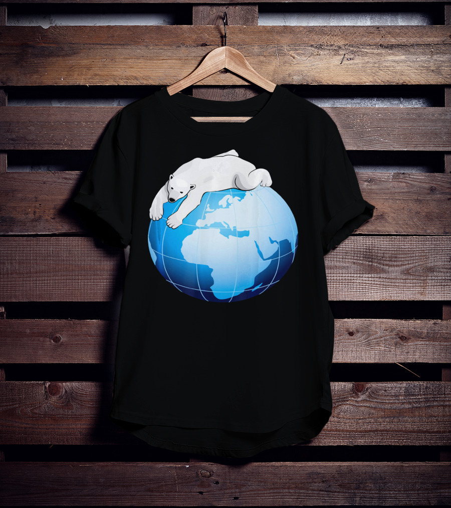 Cute Polar Bear Hugging Earth For Earth Day T-Shirt