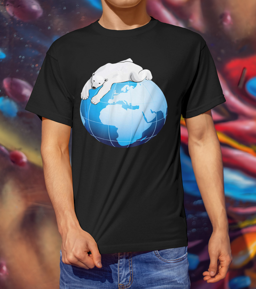 Cute Polar Bear Hugging Earth For Earth Day T-Shirt