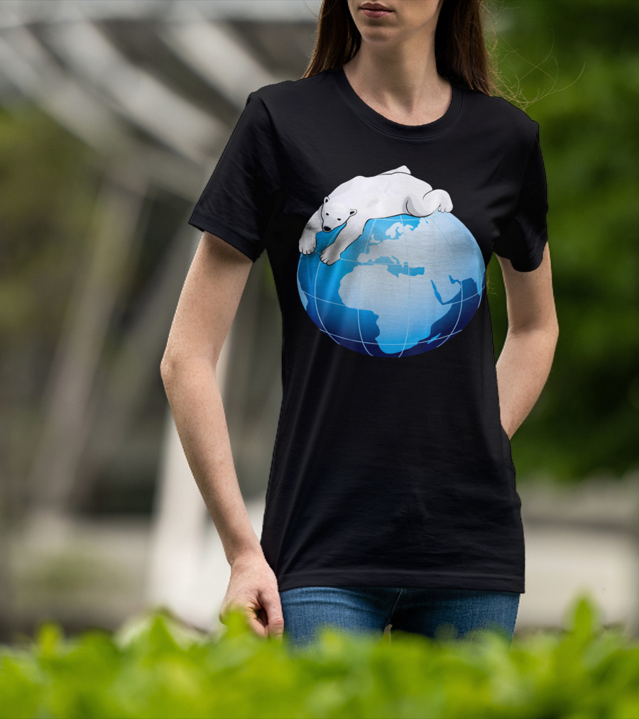Cute Polar Bear Hugging Earth For Earth Day T-Shirt