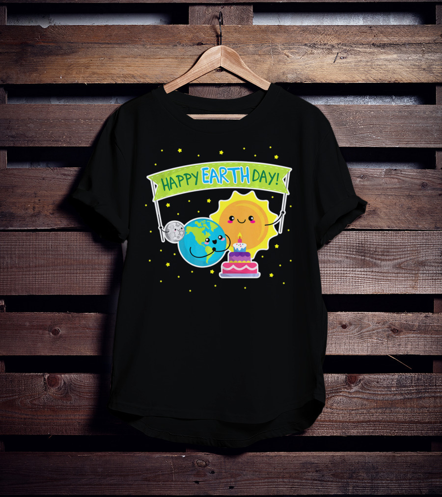 Happy Earth Day Cute Earth Sun Moon Cake T-Shirt