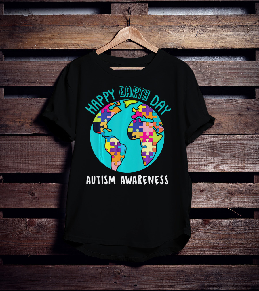Happy Earth Day Autism Awareness Puzzle Globe T-Shirt
