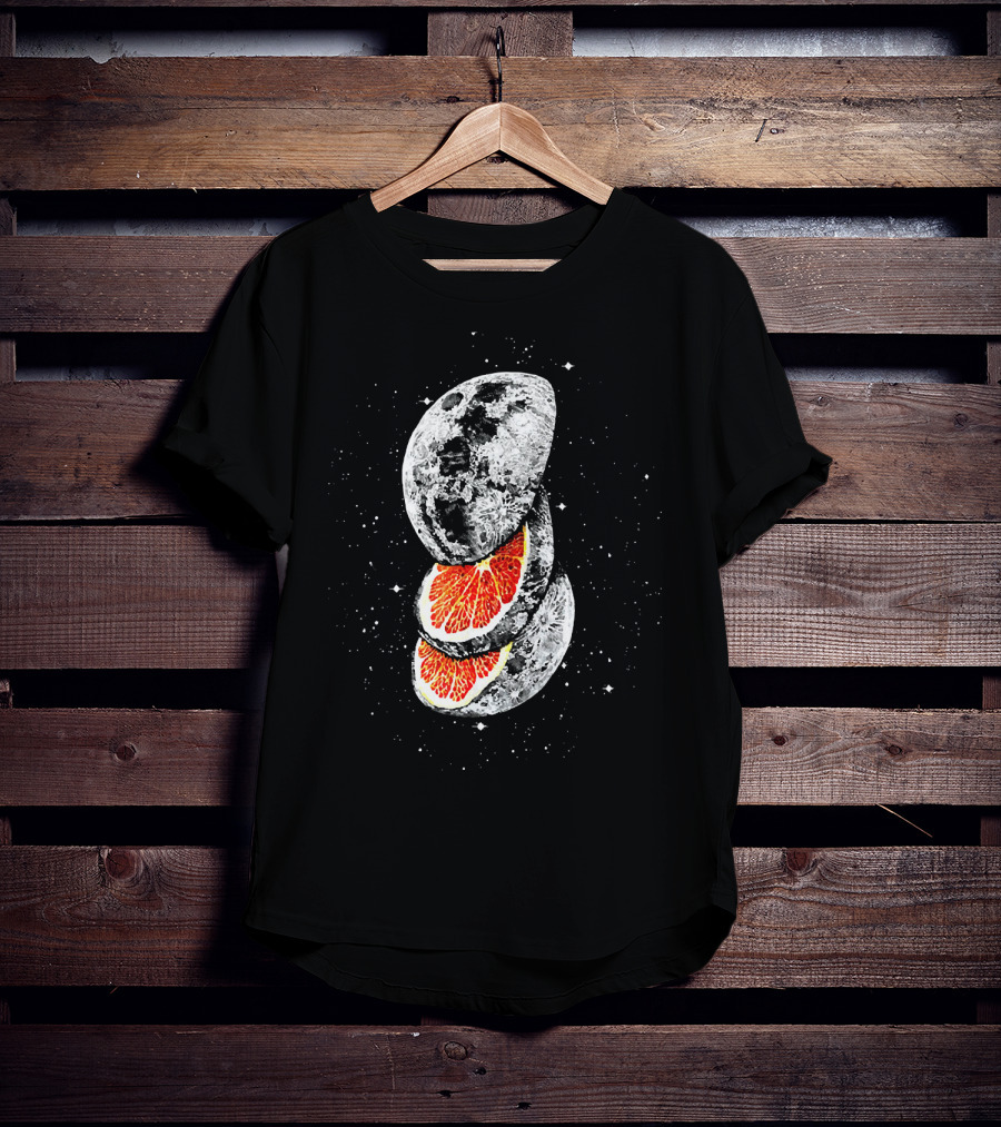 Lunar Fruit Orange Slices With Celestial Moon Earth T-Shirt