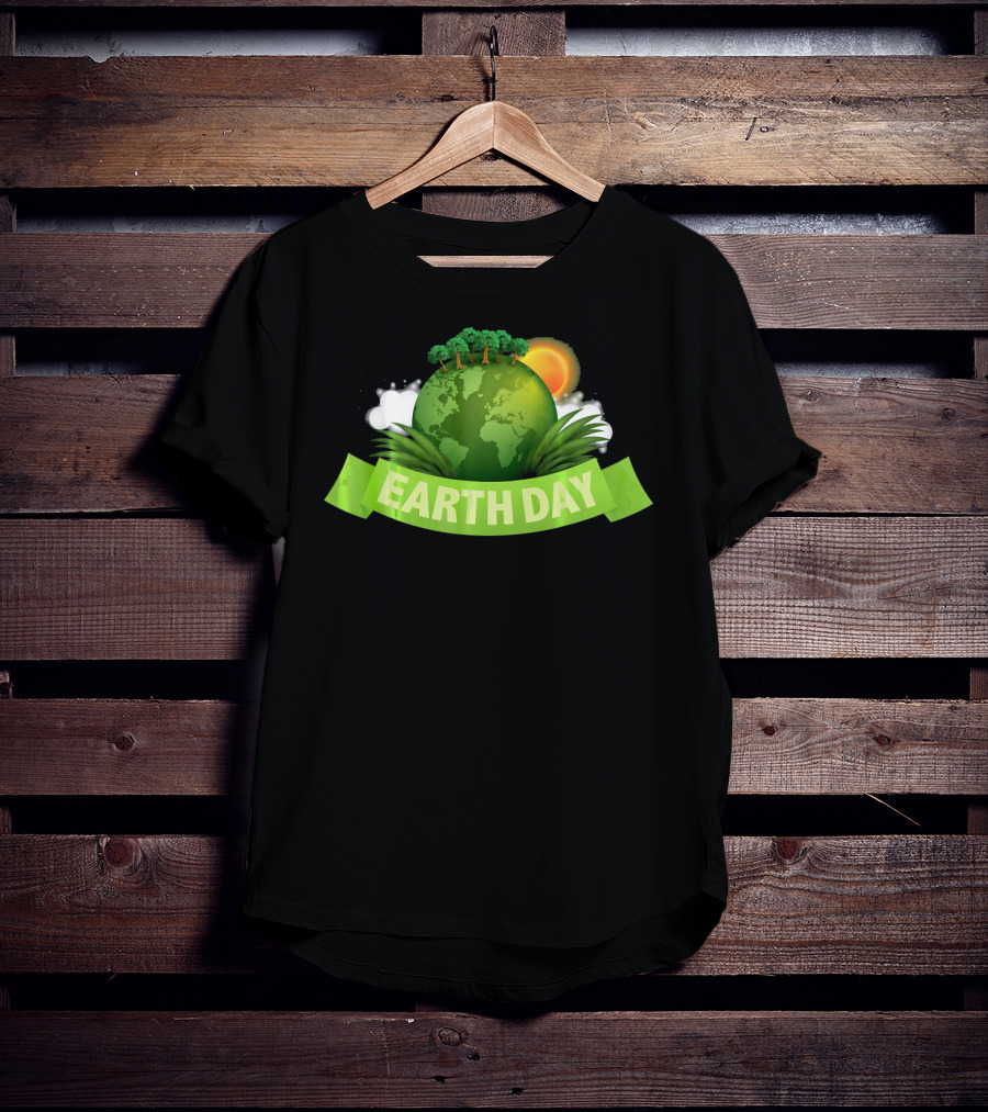 Happy Earth Day Globe With Green Banner And Sun T-Shirt