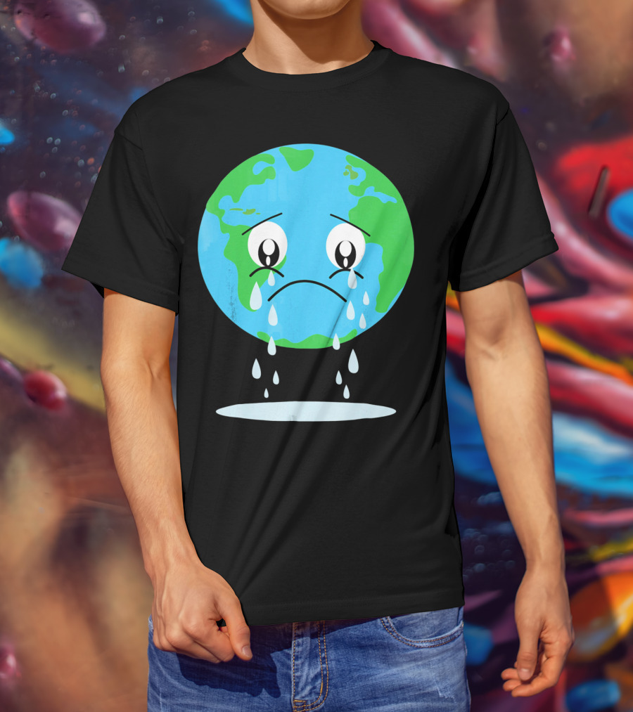 Sad Earth Crying Environmental Green Planet T-Shirt