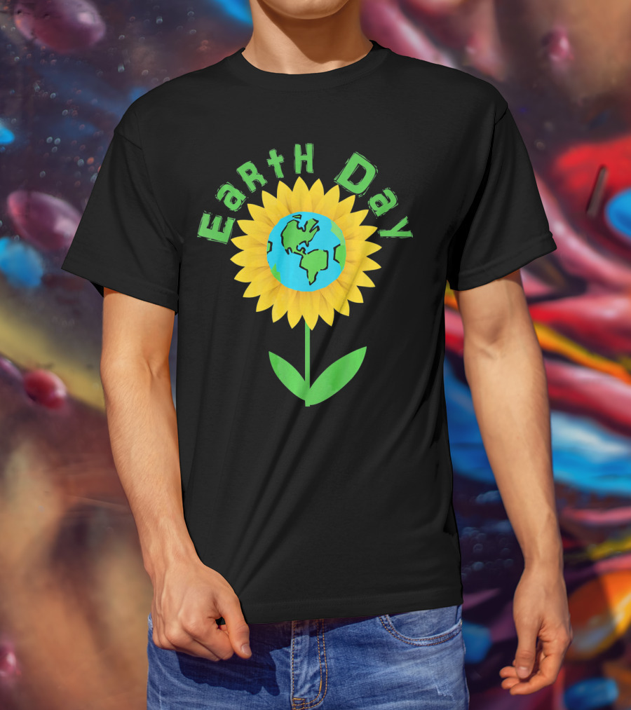 Earth Day Sunflower With Globe For Science Teacher T-Shirt