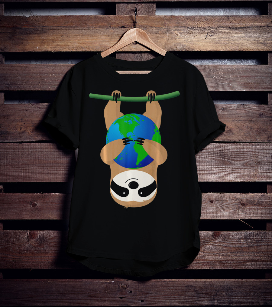 Earth Day Love The Earth Hanging Sloth Hugging Globe T-Shirt