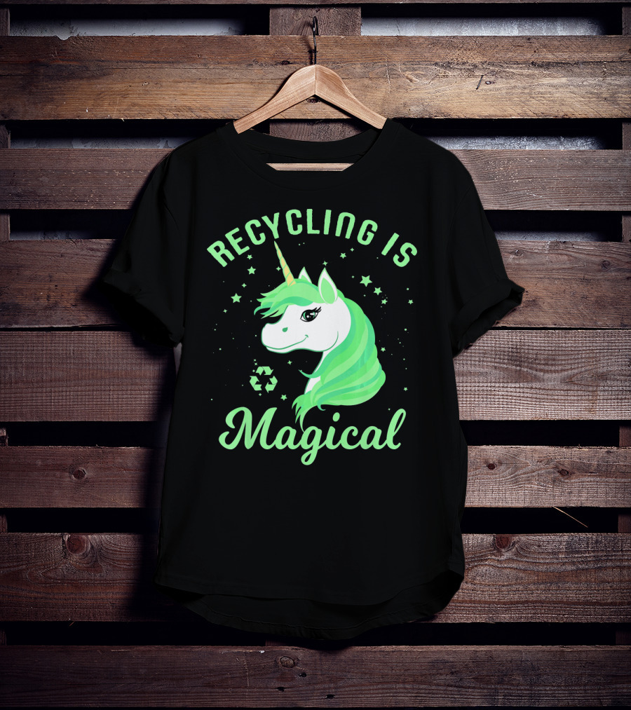 Recycling Is Magical Unicorn Earth Day Green T-Shirt
