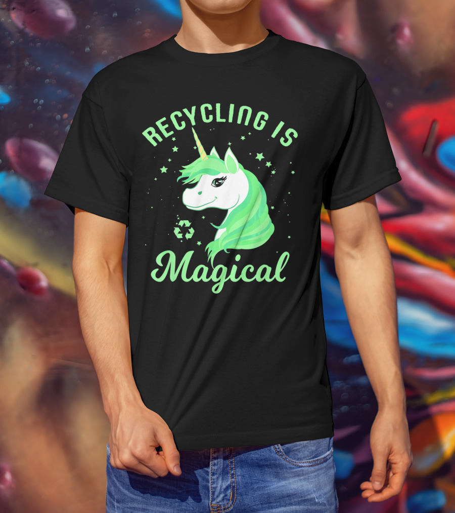 Recycling Is Magical Unicorn Earth Day Green T-Shirt