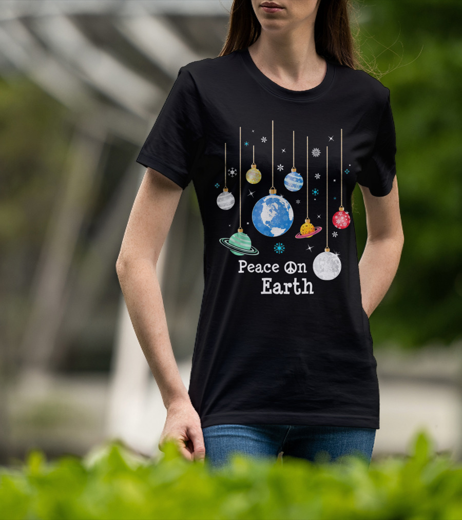 Peace On Earth Planets And Snowflakes Hanging Ornaments T-Shirt