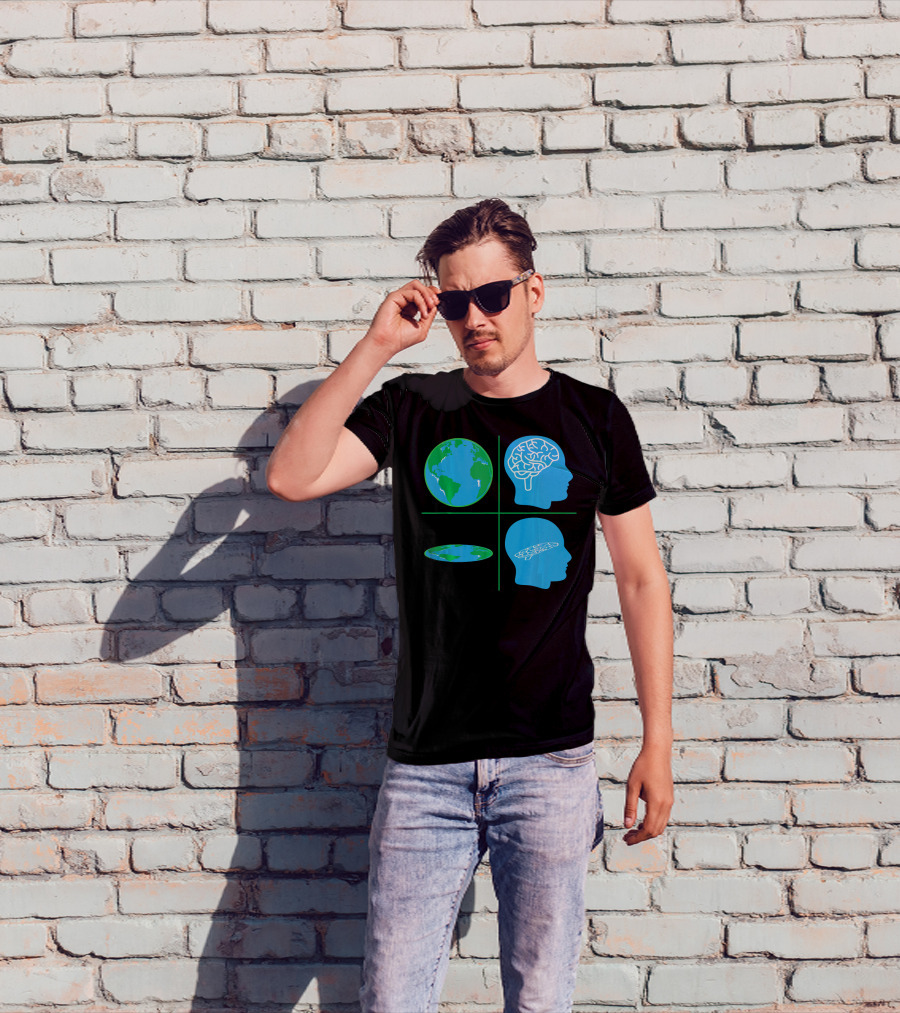 Flat Earth Society Flat Brain Memes Globes And Brain Flatheads T-Shirt