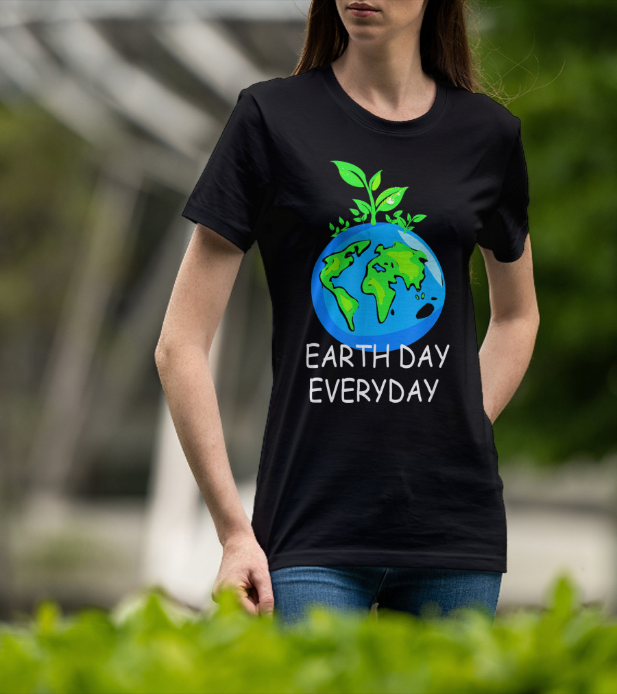 Earth Day Everyday Environmental Awareness Earth With Leaves T-Shirt