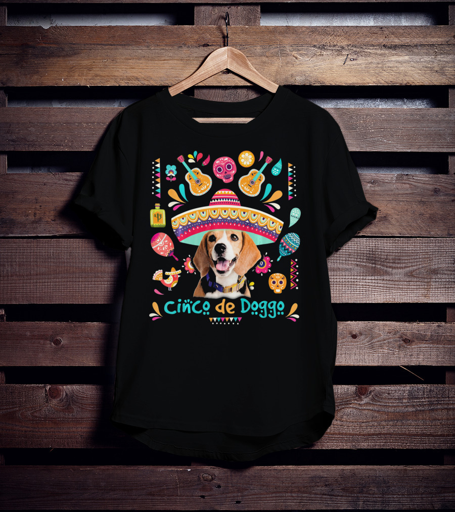 Cinco De Doggo Beagle Sombrero Sugar Skulls Guitars Fiesta Elements T-Shirt