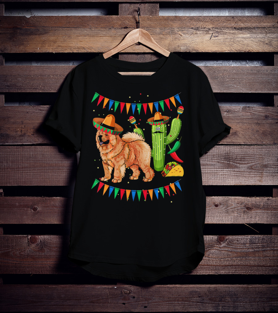 Sombrero Chow Chow Dog Cactus Mexico Cinco De Mayo Fiesta T-Shirt