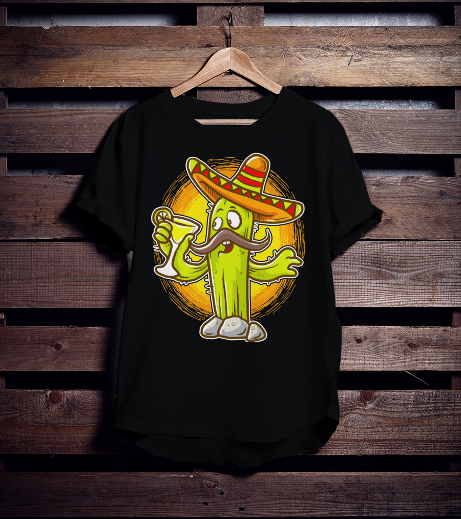 Funny Margarita Cactus Cinco De Mayo Sombrero Mustache Fiesta T-Shirt