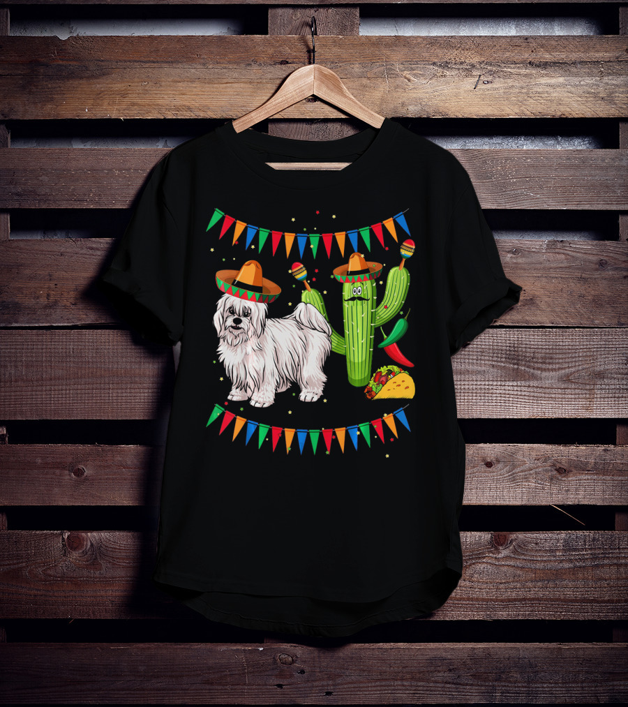 Coton De Tulear Dog Sombrero Mexican Cactus Taco Fiesta T-Shirt