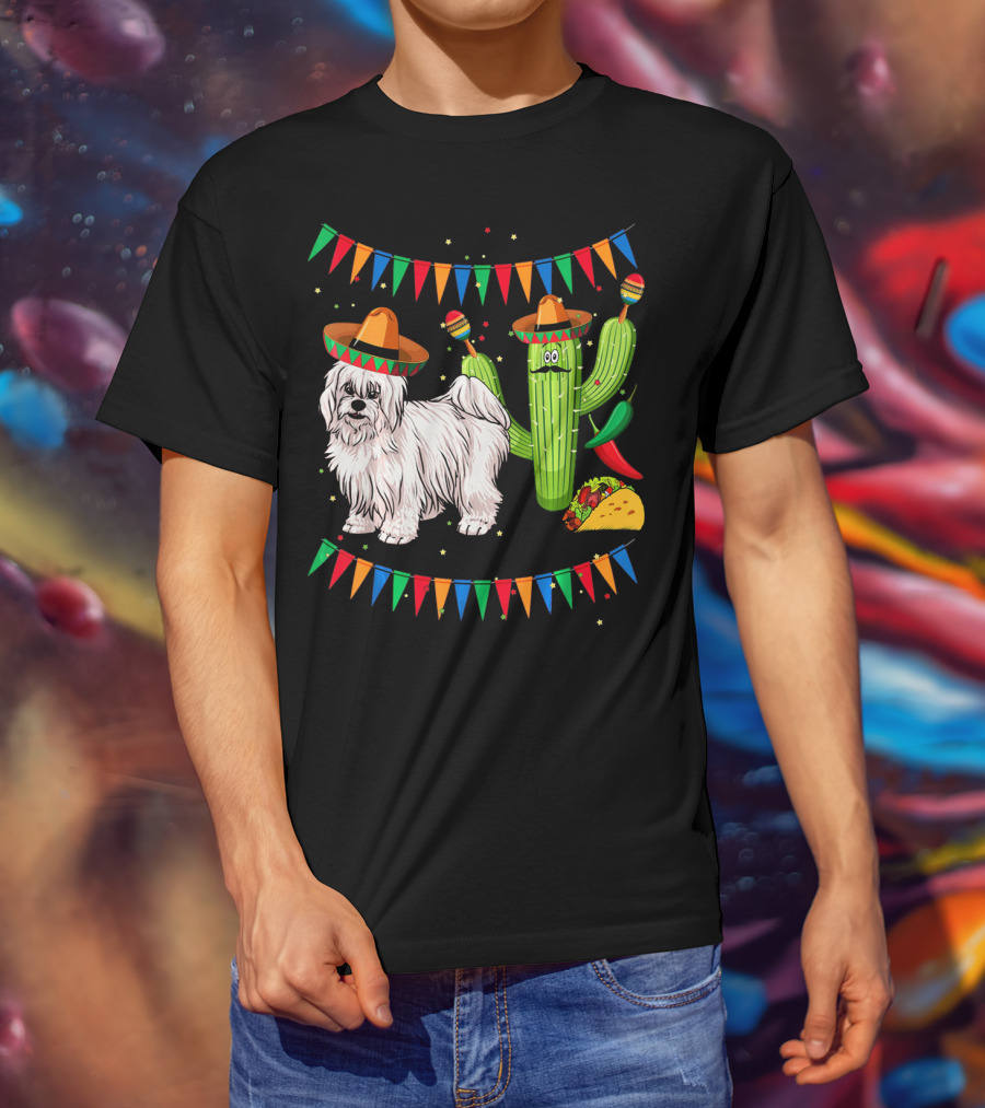 Coton De Tulear Dog Sombrero Mexican Cactus Taco Fiesta T-Shirt