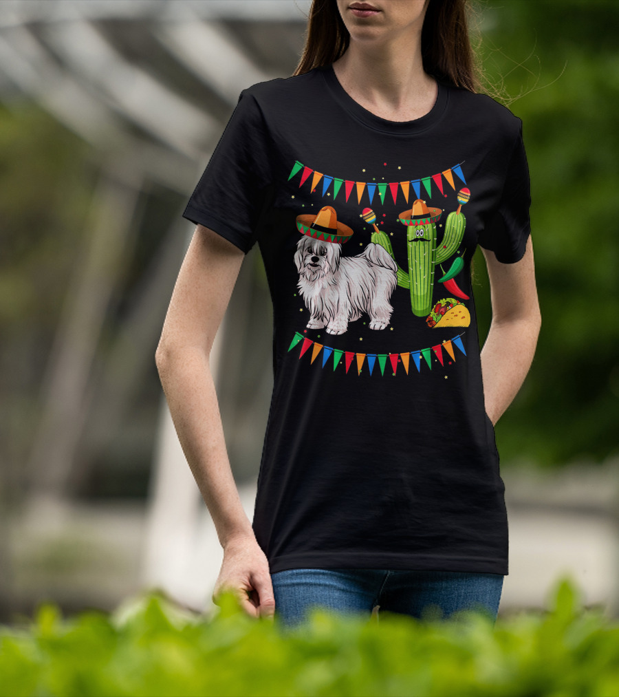 Coton De Tulear Dog Sombrero Mexican Cactus Taco Fiesta T-Shirt