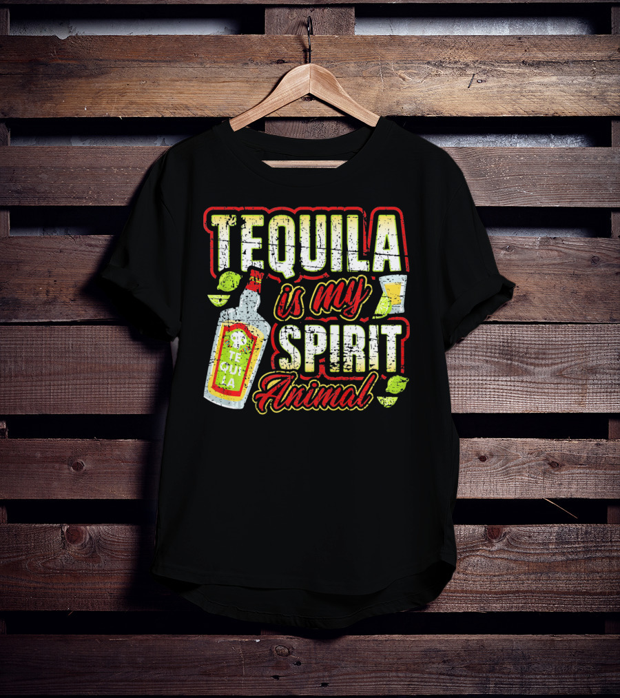 Tequila Is My Spirit Animal Tequila Bottle Lime And Glass T-Shirt