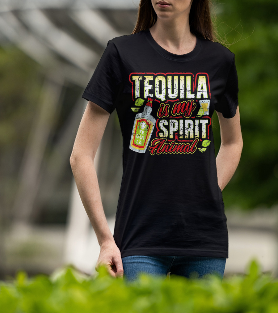 Tequila Is My Spirit Animal Tequila Bottle Lime And Glass T-Shirt