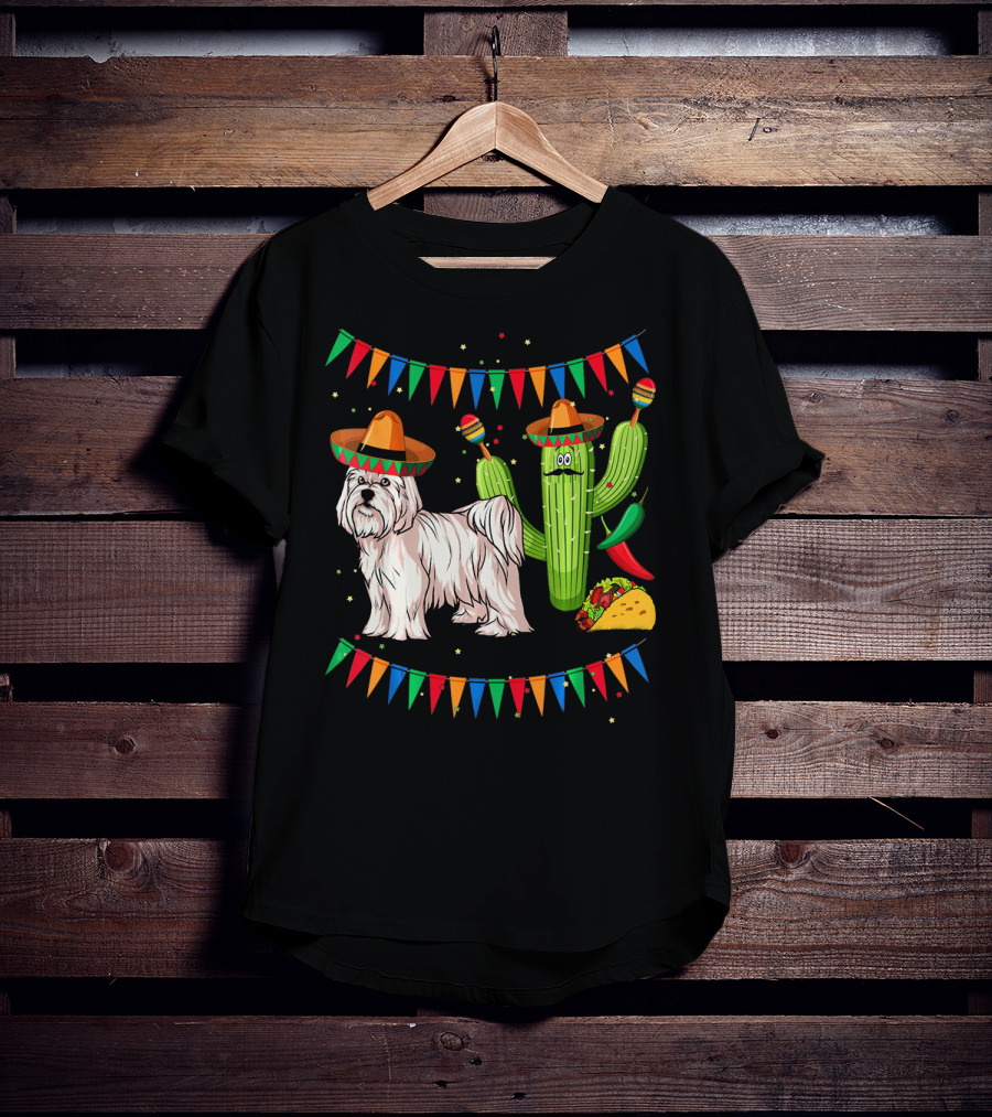 Maltese Dog Sombrero Mexico Cinco De Mayo Cactus Taco Fiesta T-Shirt