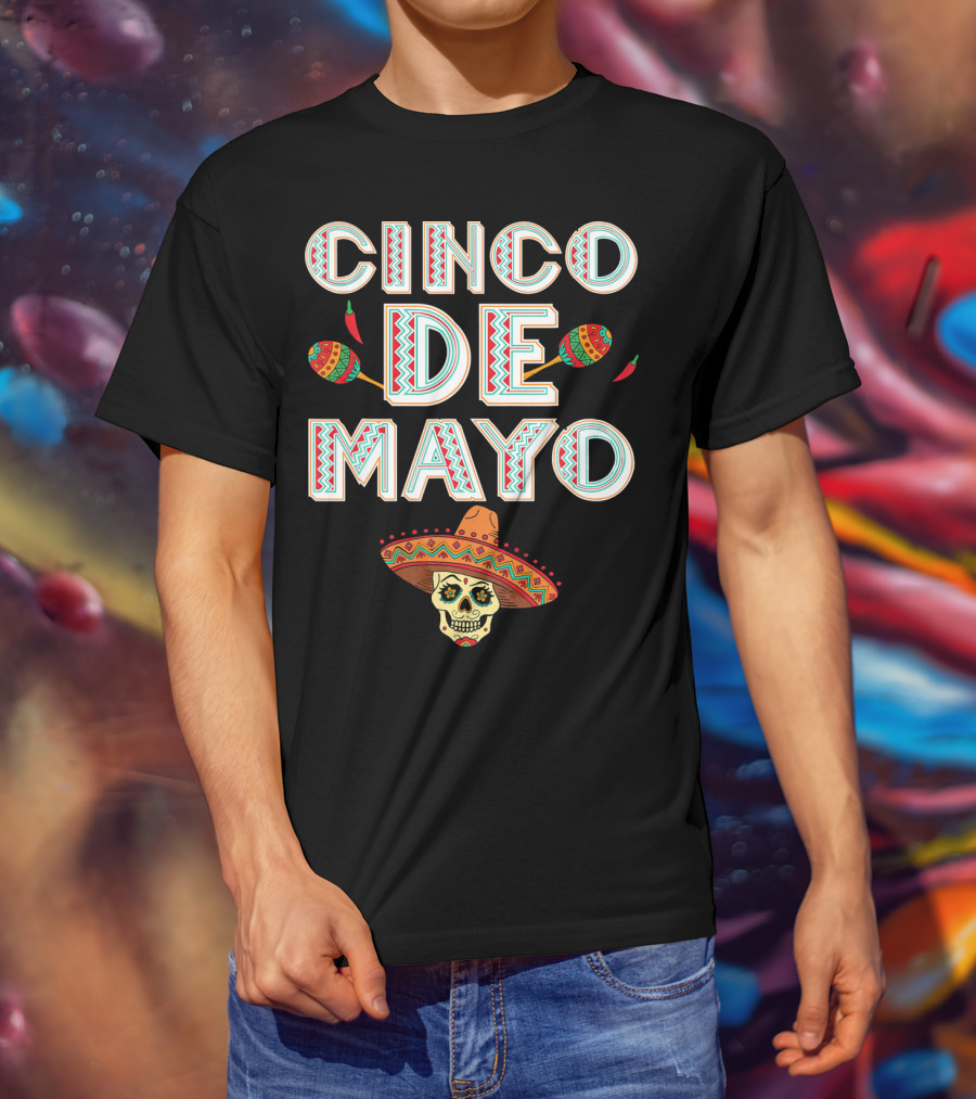 Cinco De Mayo Sombrero Skull And Maracas T-Shirt