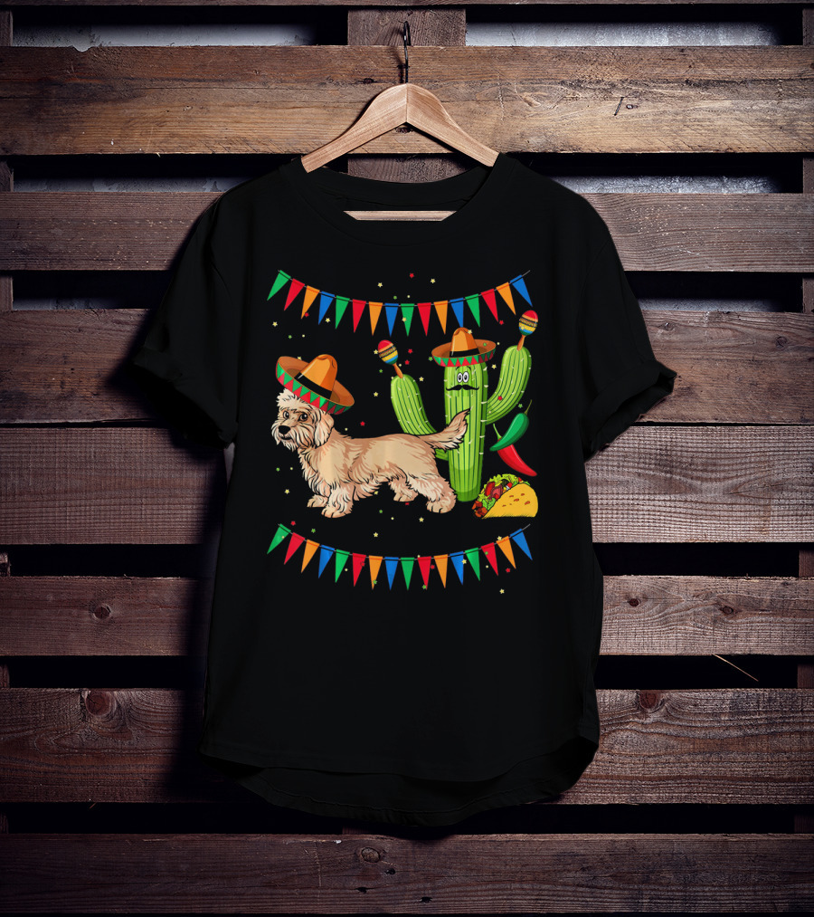 Sombrero Dandi Dinmont Terrier Dog Cactus Taco Maracas Cinco T-Shirt